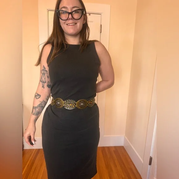 Y2K Studded Leather Western Concho Belt Amber Rhinestones Croc Embossed - Picture 3 of 9